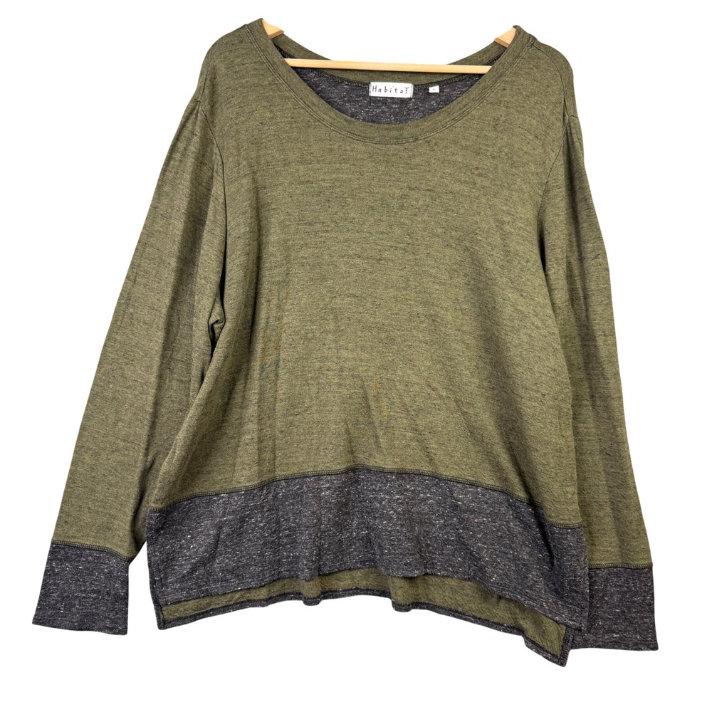 Habitat 38305 Olive Green Colorblock Cotton Modal Scoop Neck Top Womens Large